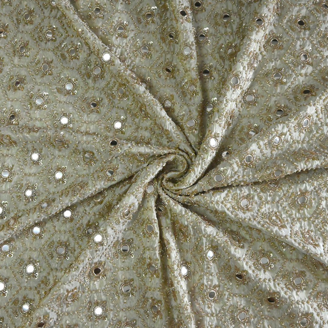 Dyeable Tissue Moti Mirror Zari Sequence Embroidery Fabric