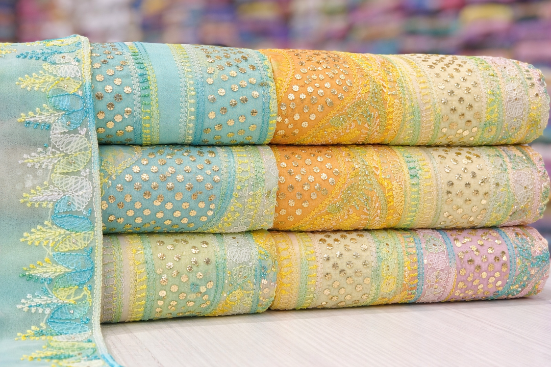 Mukaish Work Embroidery Fabrics for Bridal & Festive Wear