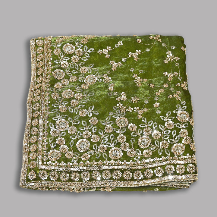 Premium Fendi Organza Moti & Sequins Embroidery Dupatta | Luxury Designer Ethnic Dupatta | 002850-2