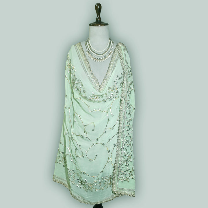 Pastel Mint Color Elegant Georgette Dupatta with Gota Patti Work | Festive & Wedding Dupatta  Fabric
