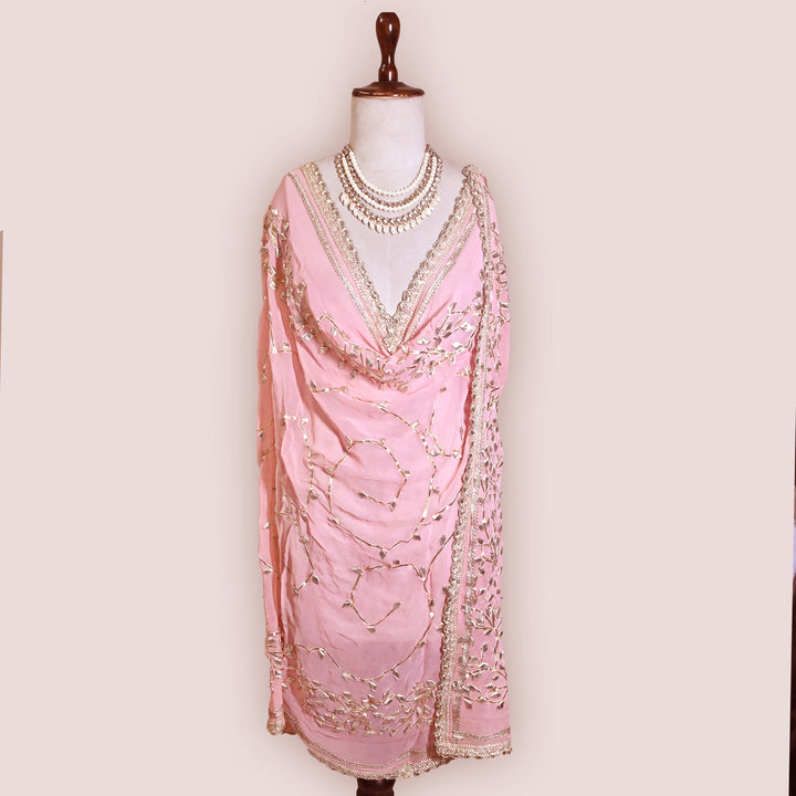 Blush Pink Color Elegant Georgette Dupatta with Gota Patti Work | Festive & Wedding Dupatta  Fabric
