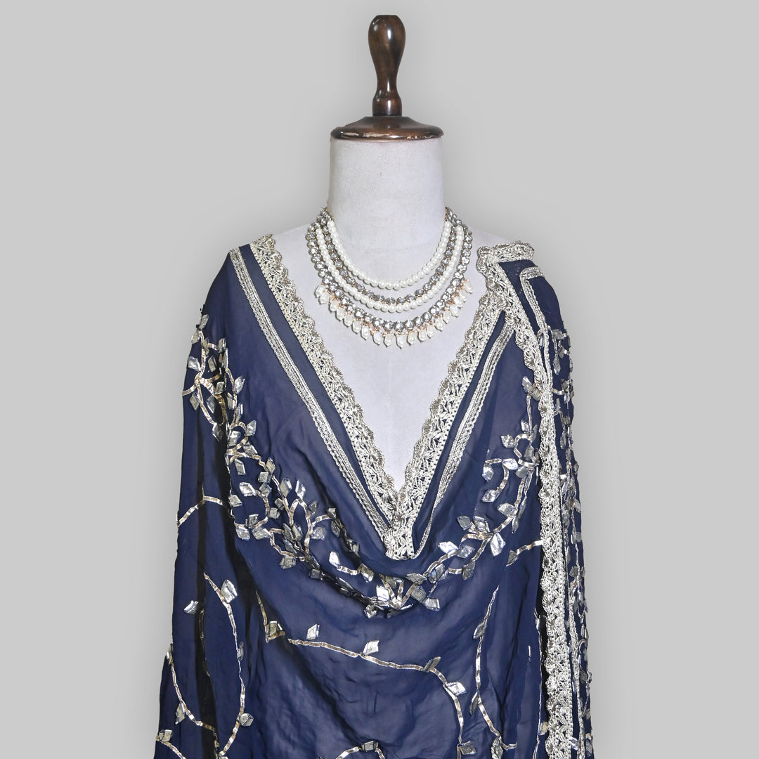 Blue Color Elegant Georgette Dupatta with Gota Patti Work | Festive & Wedding Dupatta  Fabric