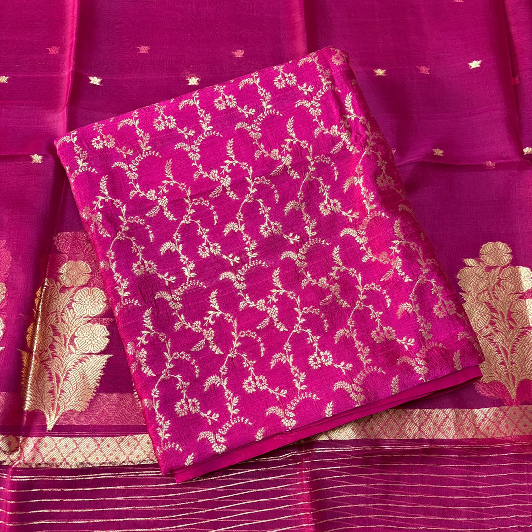 Pure Dupion Silk & Banarasi Mina Zari Unstitched Suit Set | AS0011