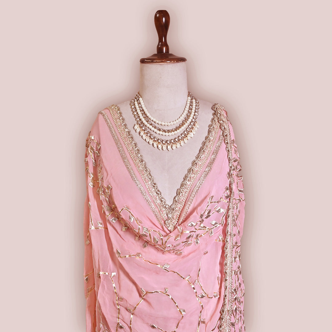 Blush Pink Color Elegant Georgette Dupatta with Gota Patti Work | Festive & Wedding Dupatta  Fabric
