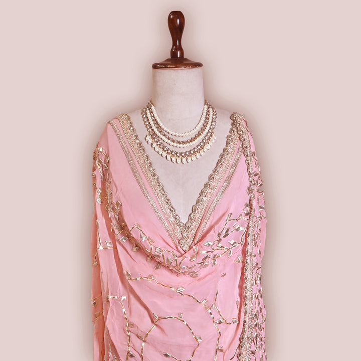 Blush Pink Color Elegant Georgette Dupatta with Gota Patti Work | Festive & Wedding Dupatta  Fabric