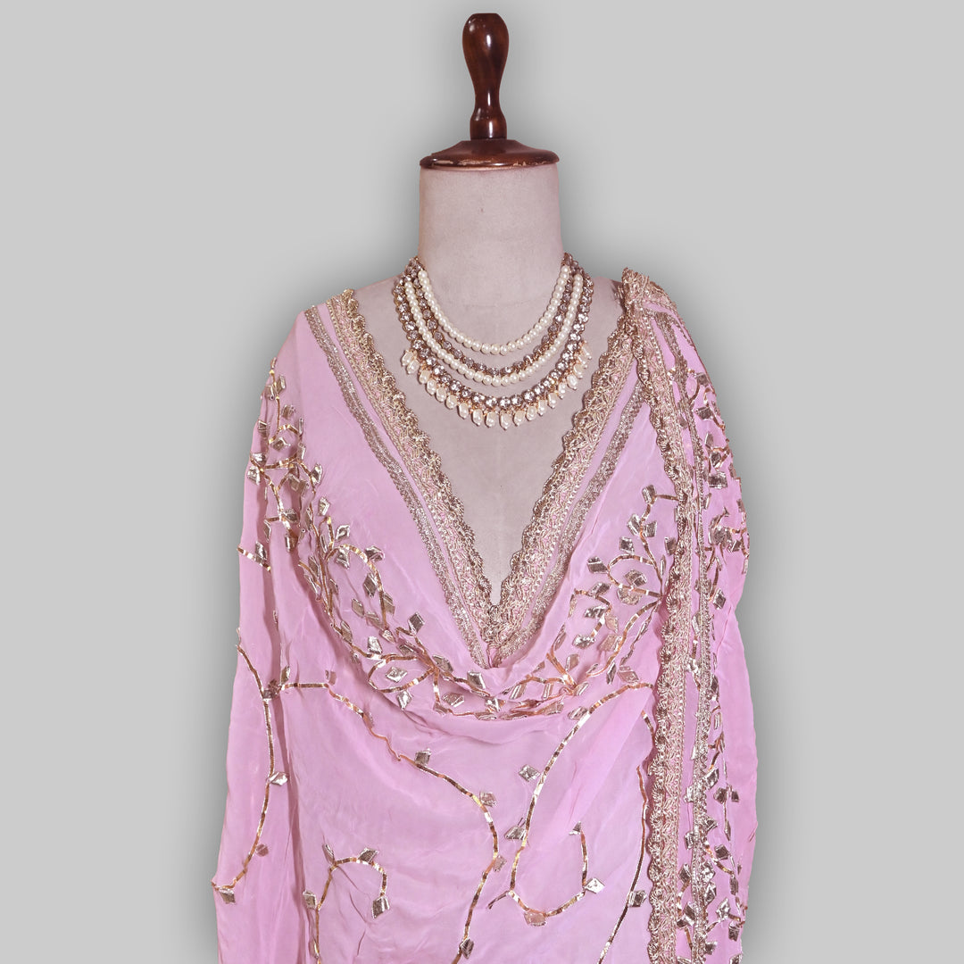 Baby Pink Color Elegant Georgette Dupatta with Gota Patti Work | Festive & Wedding Dupatta  Fabric