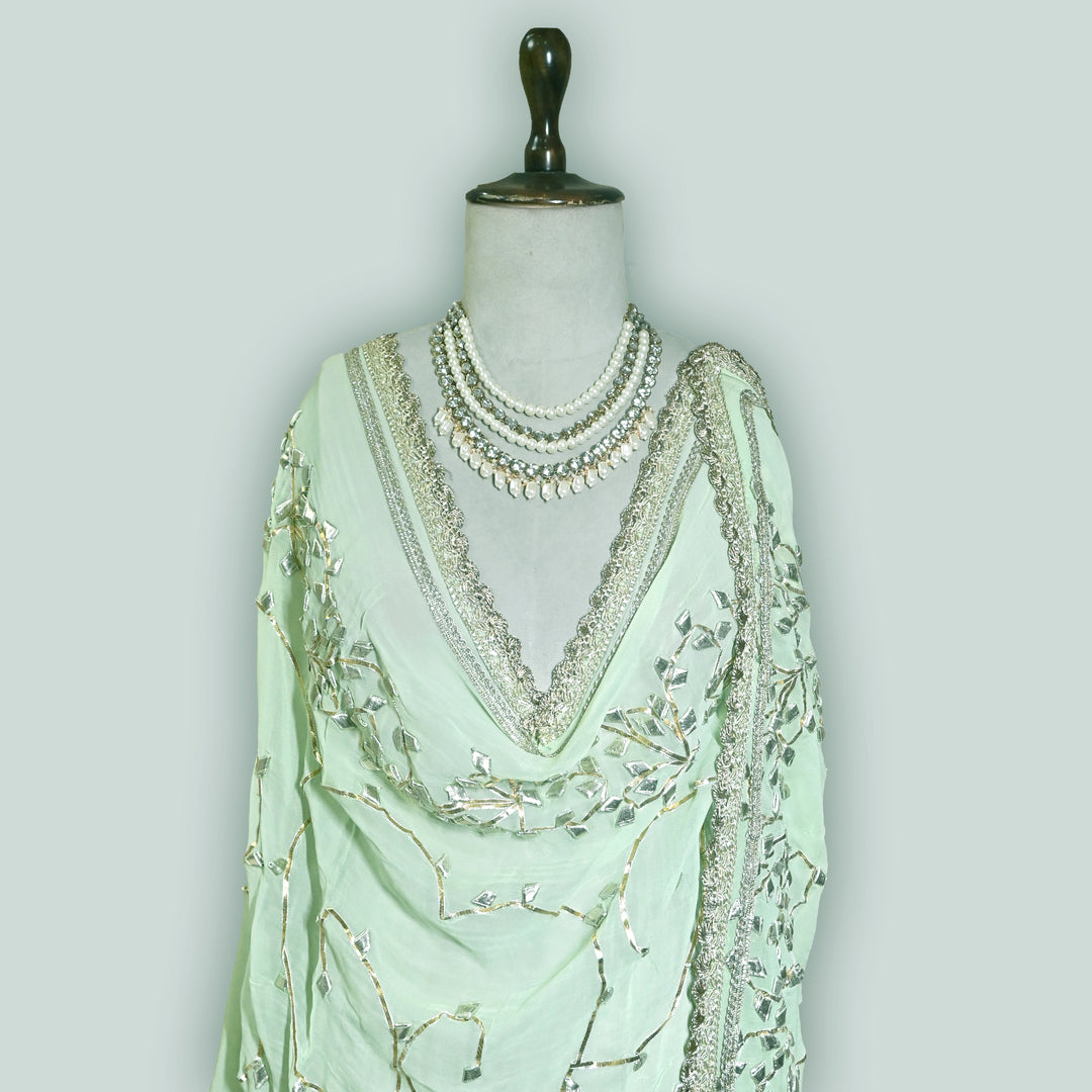 Pastel Mint Color Elegant Georgette Dupatta with Gota Patti Work | Festive & Wedding Dupatta  Fabric