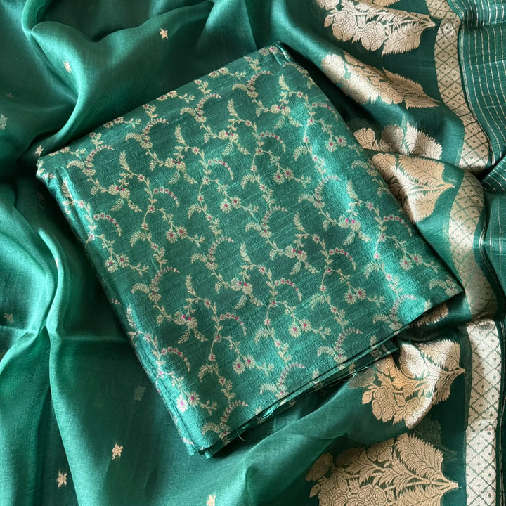 Pure Dupion Silk & Banarasi Mina Zari Unstitched Suit Set | AS0011