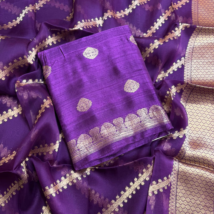 Pure Dupion Silk & Banarasi Unstitched Suit Set | AS0033