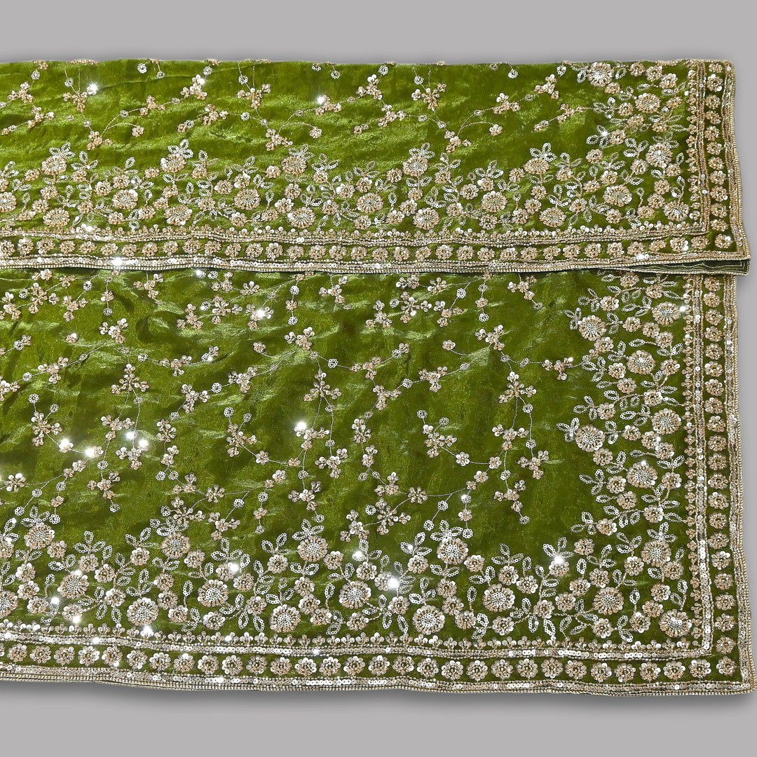 Premium Fendi Organza Moti & Sequins Embroidery Dupatta | Luxury Designer Ethnic Dupatta | 002850-2