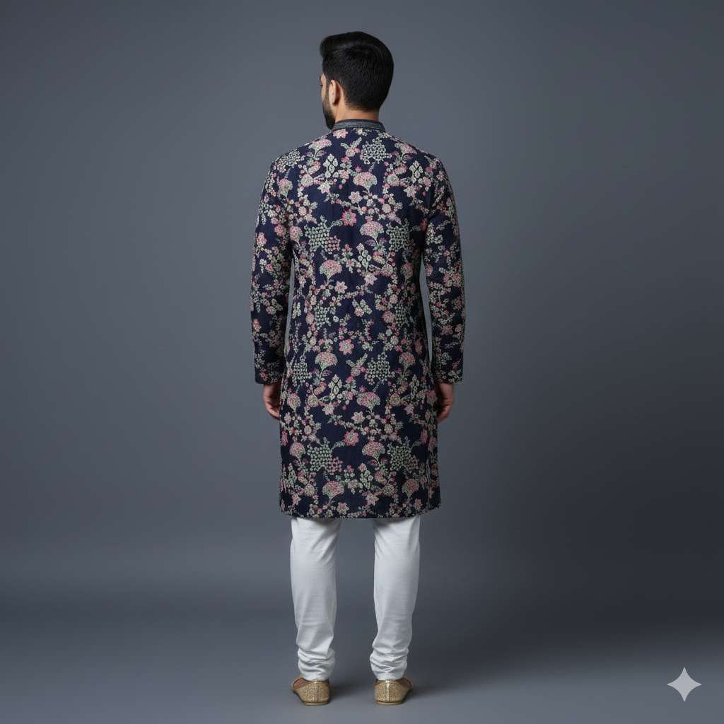 Deep Blue allover Embroidery Georgette Kurta Set