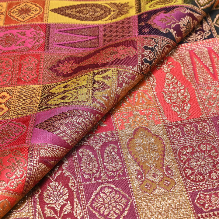 Multi Rangoli Brocade Fabric – Premium Zari Woven Designer Brocade Fabric 001006-A2