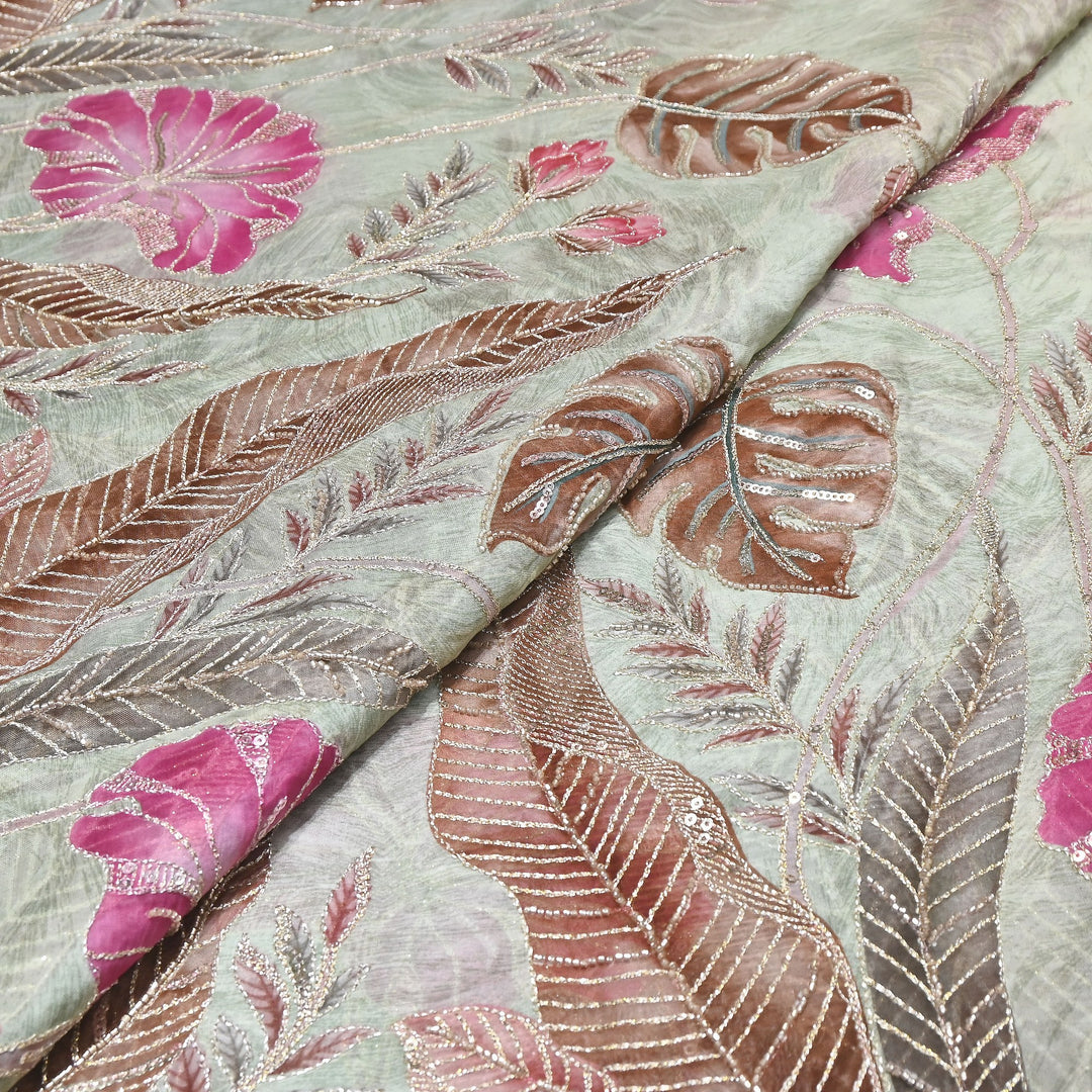 Premium Viscose Organza Position Print Zari & Sequins Embroidery Fabric – Designer Fabric PB0002-4