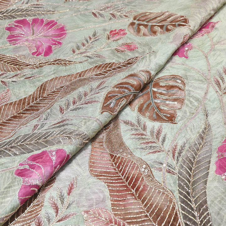 Premium Viscose Organza Position Print Zari & Sequins Embroidery Fabric – Designer Fabric PB0002-4