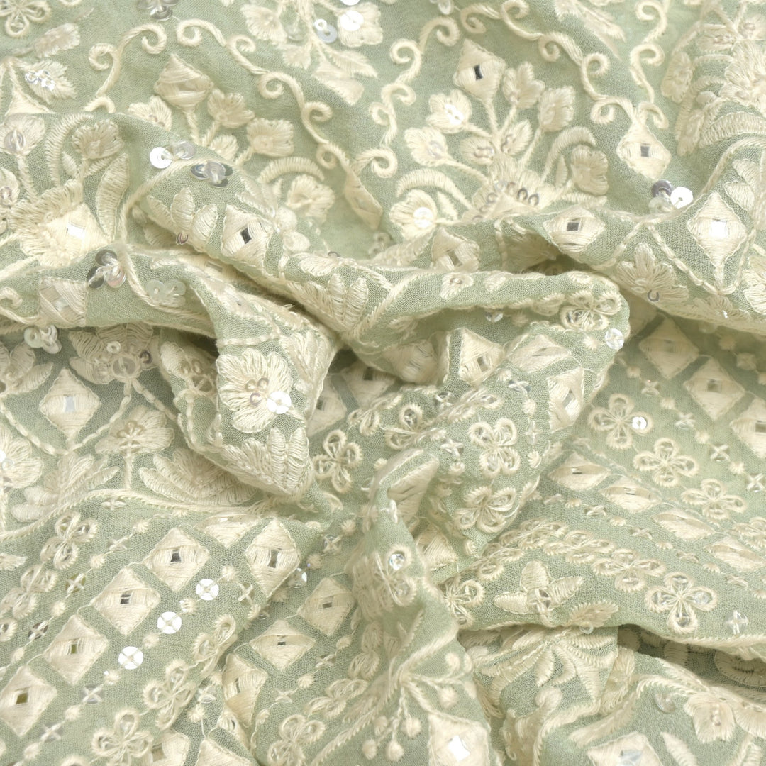 Viscose Georgette Mirror and Sequins Embroidery Fabrics