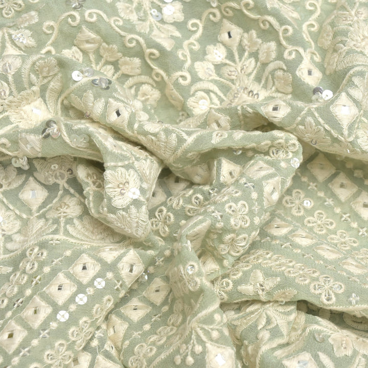 Viscose Georgette Mirror and Sequins Embroidery Fabrics