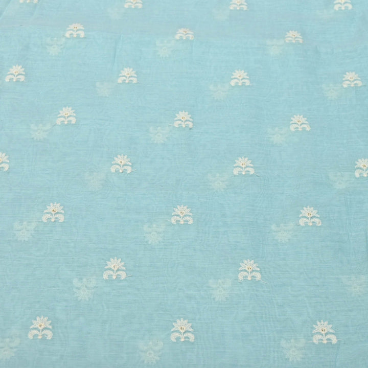 Sky Blue Color Mul Chanderi Thread with Sequins Embroidery Fabric