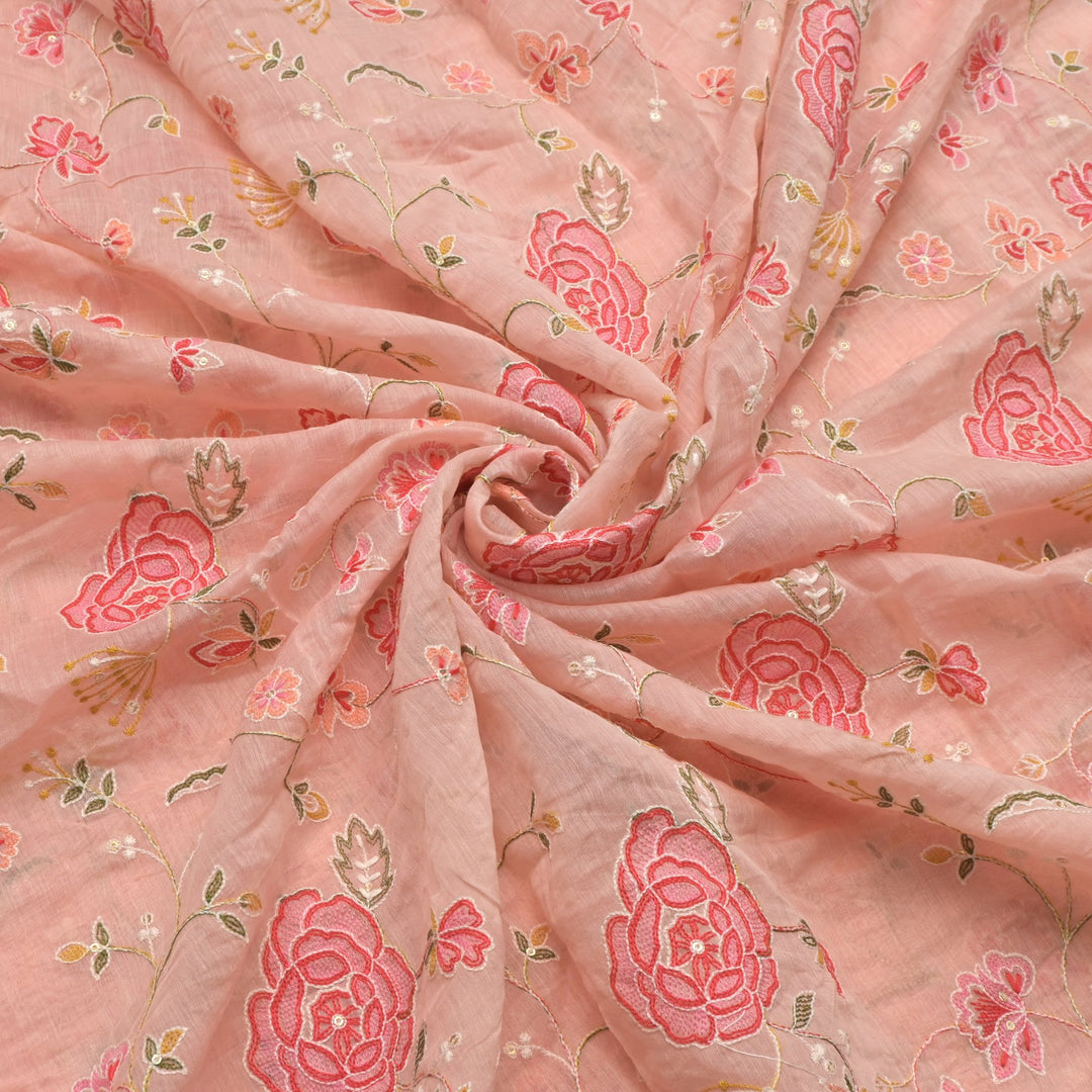 Chanderi Thread With Sequins Embroidery Fabrics