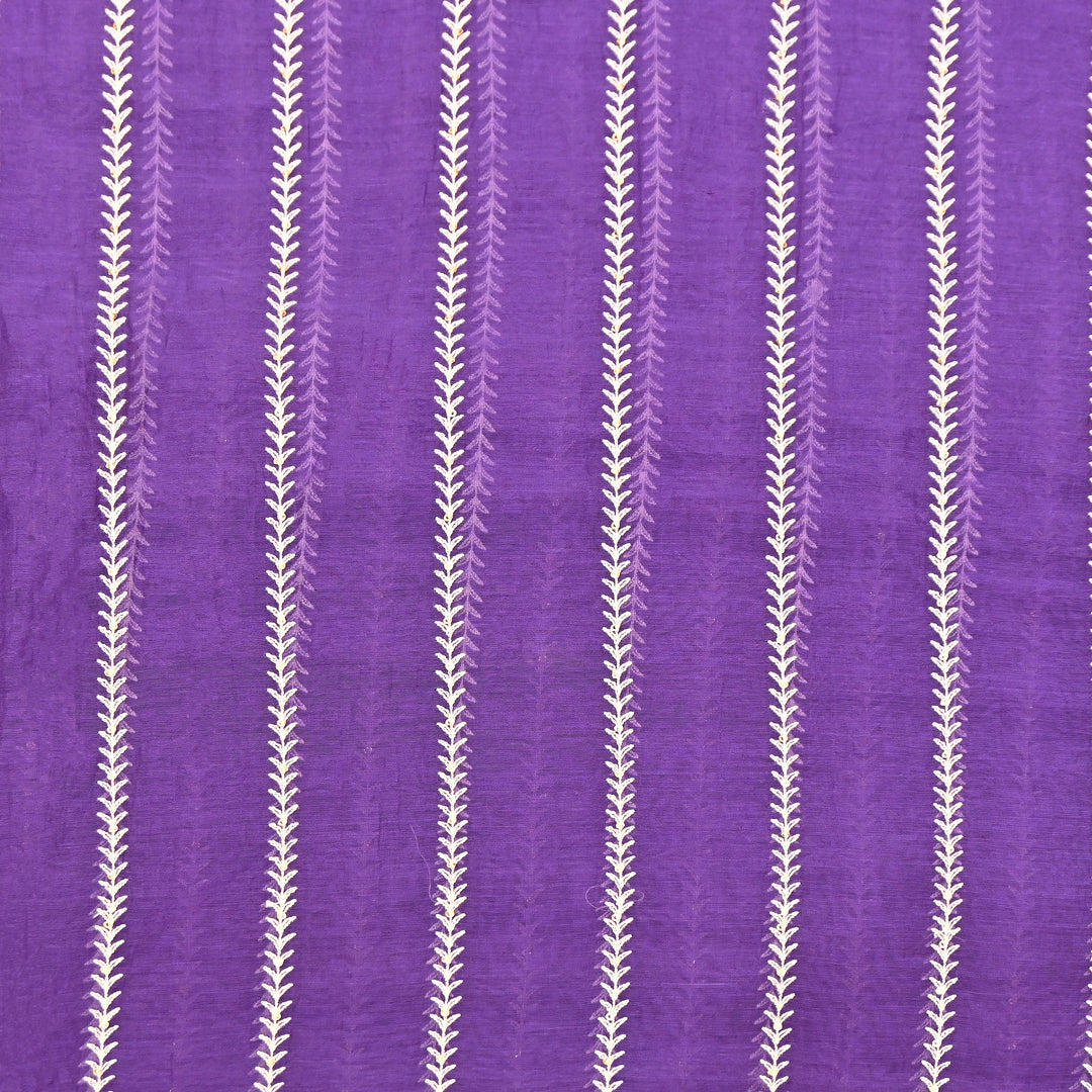 Purple Color Mul Chanderi Thread Embroidery Fabric – Soft Lightweight Designer Fabric- VI062C-1