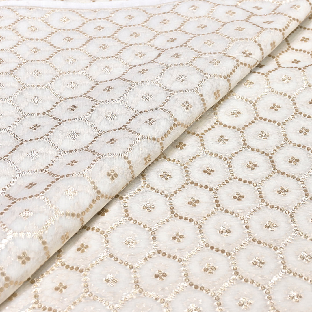 Banarasi Chanderi Gold Mat Zari Fabric – Premium Designer Ethnic Wear Fabric 000313-18
