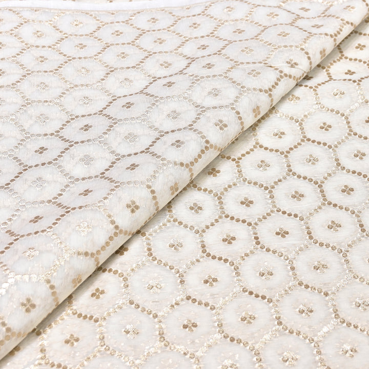 Banarasi Chanderi Gold Mat Zari Fabric – Premium Designer Ethnic Wear Fabric 000313-18
