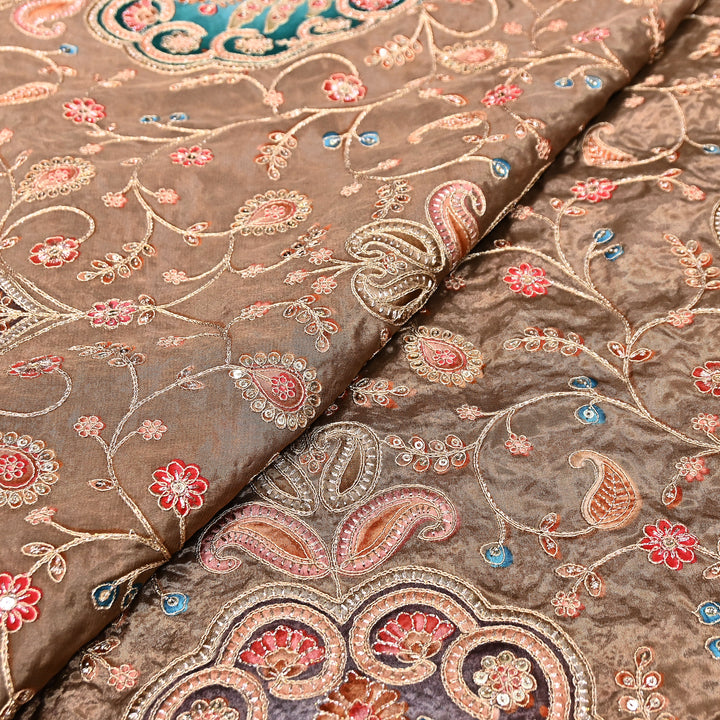 Multi Color Crepe Position Print Fabric with Zari & Sequins Embroidery - 00P401-03