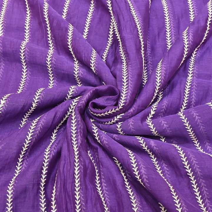 Purple Color Mul Chanderi Thread Embroidery Fabric – Soft Lightweight Designer Fabric- VI062C-1