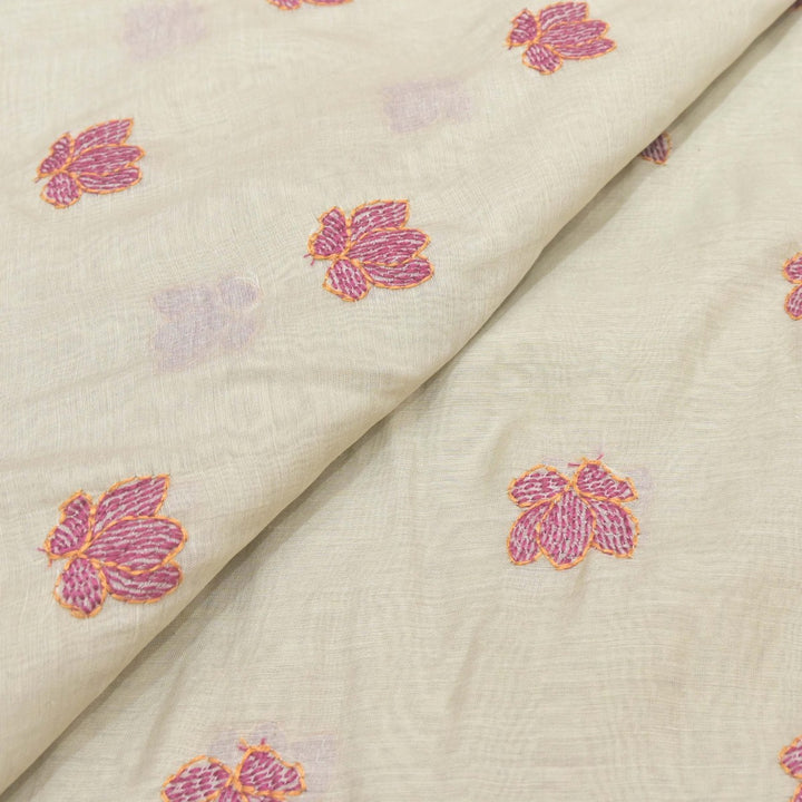 Ivory Cream Mul Chanderi Fabric with Threadwork Embroidery