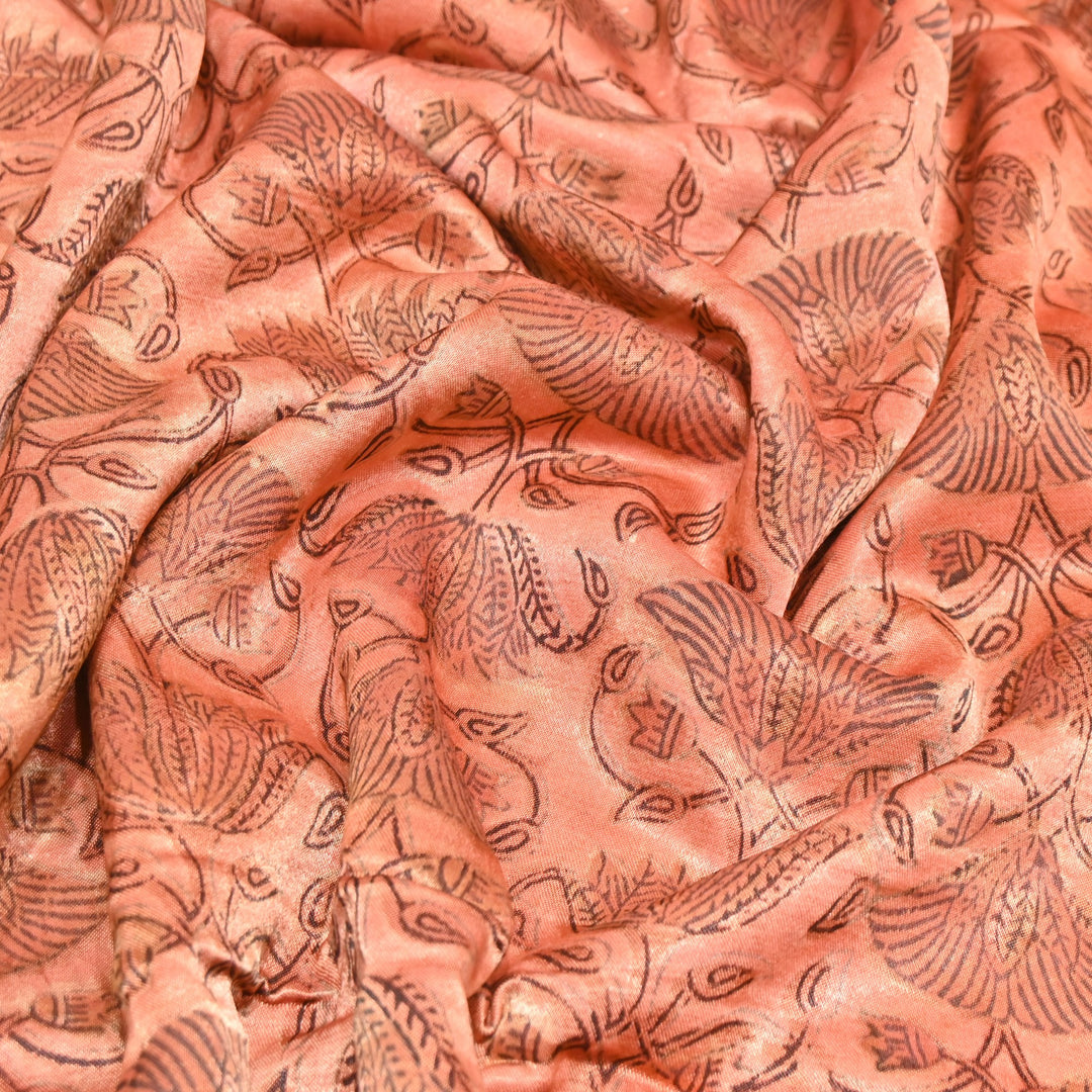 Mushrum Satin Vanaspati Print Fabric– Soft Luxury Designer Printed Fabric KK1217-1K
