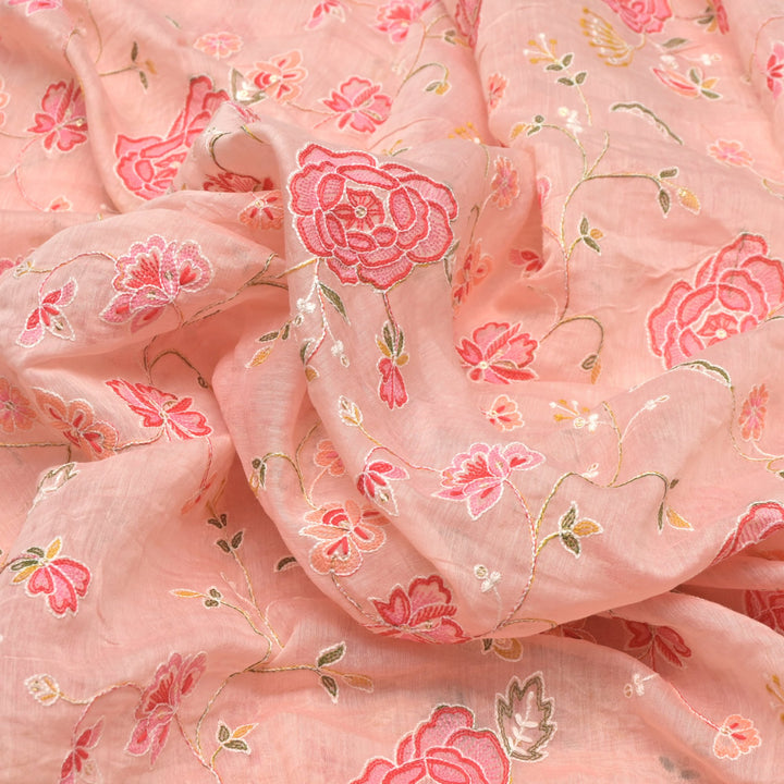 Chanderi Thread With Sequins Embroidery Fabrics