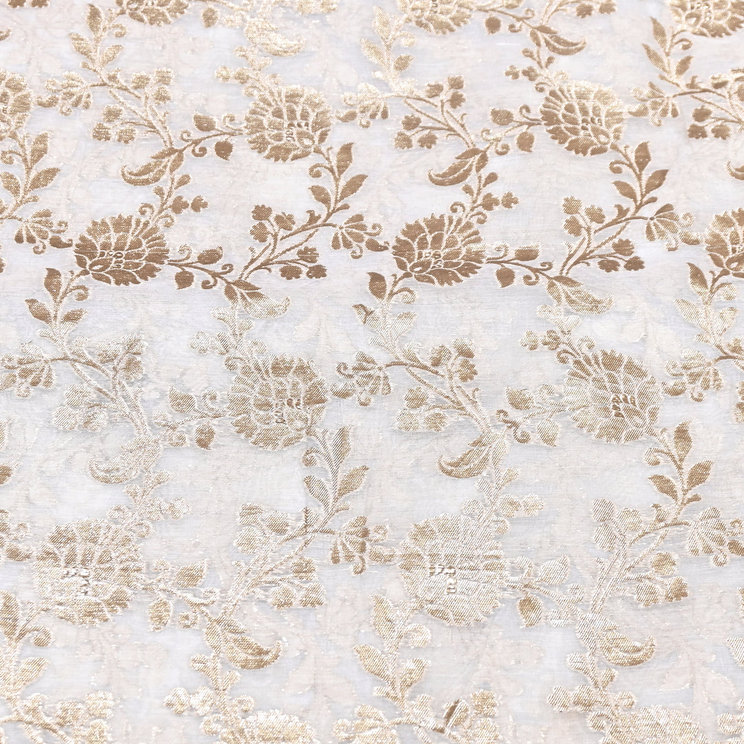 Banarasi Chanderi Gold Mat Zari Fabric – Premium Designer Ethnic Wear Fabric 000313-19