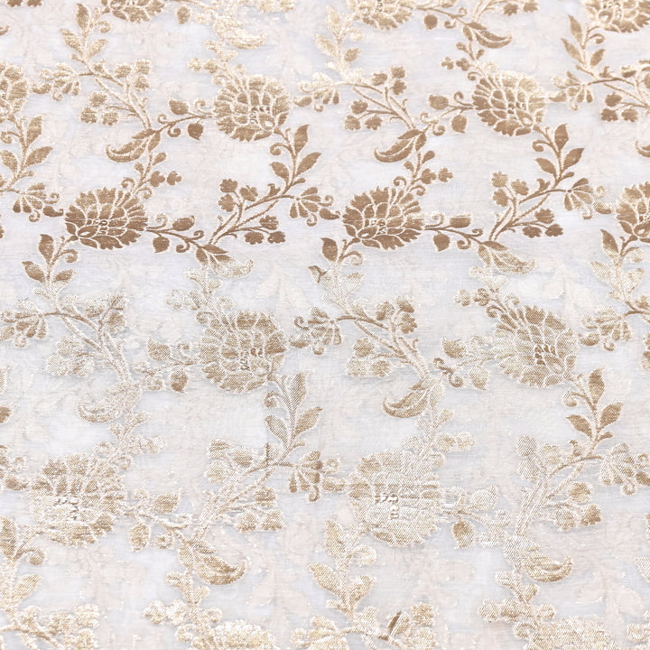 Banarasi Chanderi Gold Mat Zari Fabric – Premium Designer Ethnic Wear Fabric 000313-19