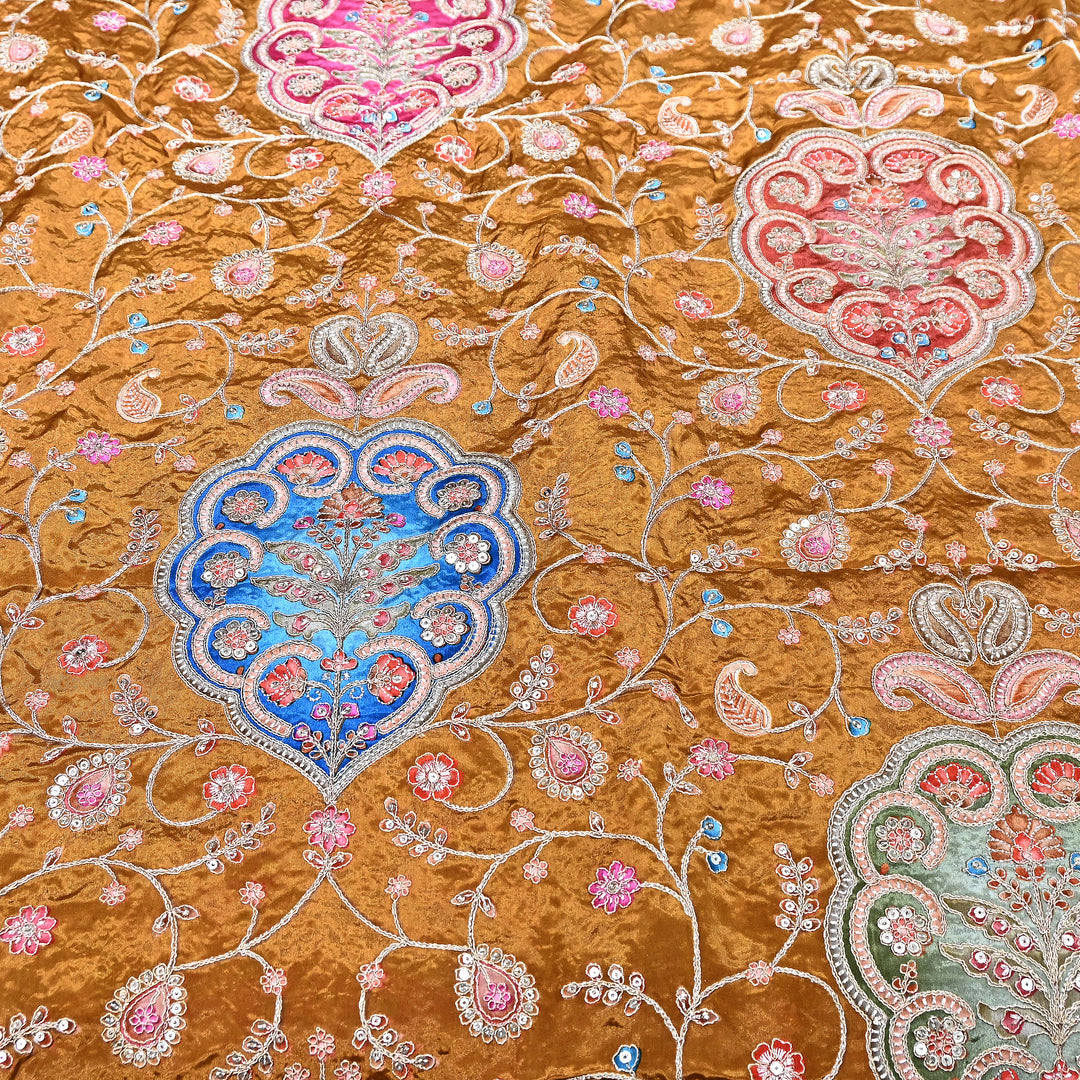 Multi Color Crepe Position Print Fabric with Zari & Sequins Embroidery - 00P401-02