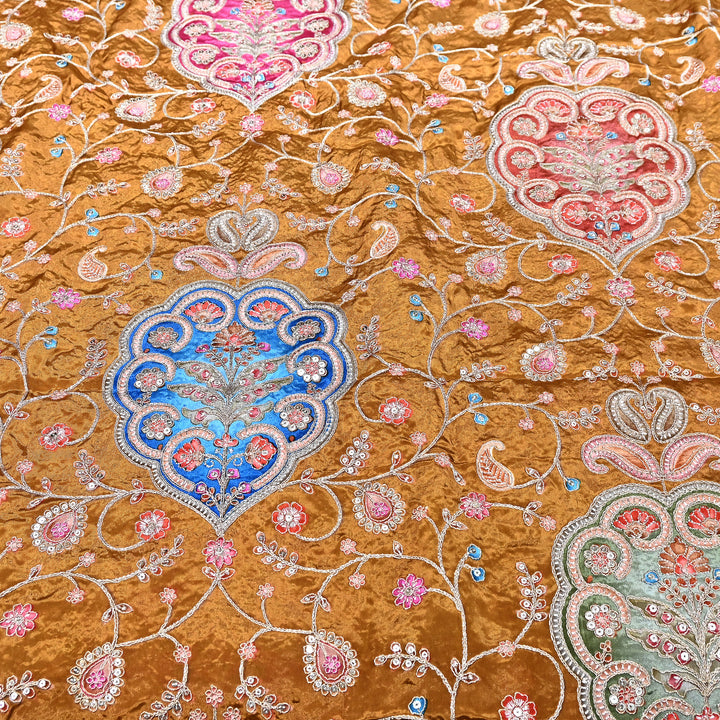 Multi Color Crepe Position Print Fabric with Zari & Sequins Embroidery - 00P401-02