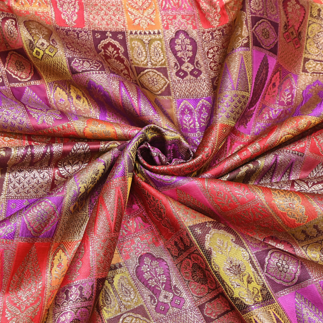 Multi Rangoli Brocade Fabric – Premium Zari Woven Designer Brocade Fabric 001006-A1