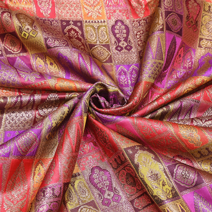Multi Rangoli Brocade Fabric – Premium Zari Woven Designer Brocade Fabric 001006-A1