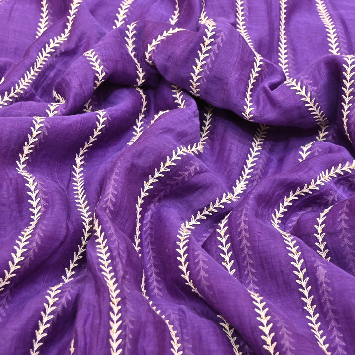 Purple Color Mul Chanderi Thread Embroidery Fabric – Soft Lightweight Designer Fabric- VI062C-1