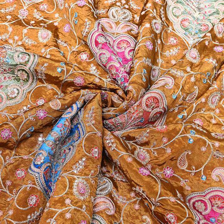 Multi Color Crepe Position Print Fabric with Zari & Sequins Embroidery - 00P401-02