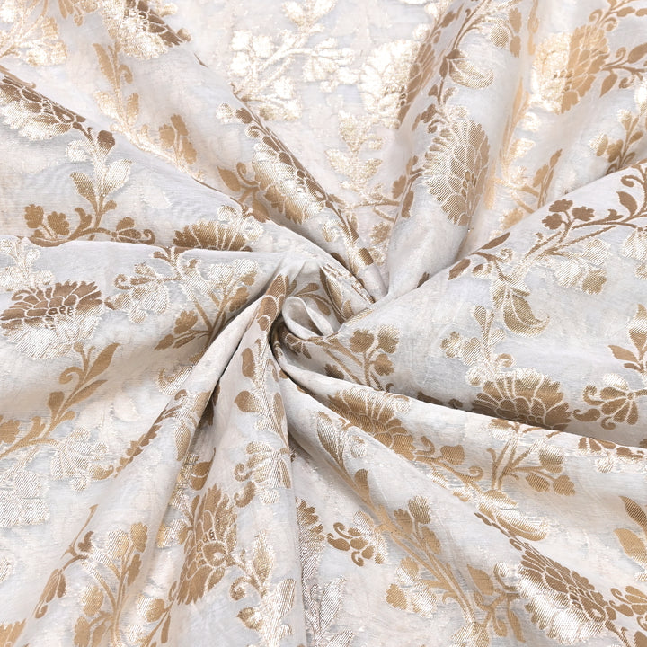 Banarasi Chanderi Gold Mat Zari Fabric – Premium Designer Ethnic Wear Fabric 000313-19