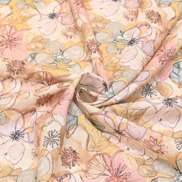 Multicolor Cotton Linen Digital Print Fabric- Soft Breathable Designer Fabric-RT0132-17