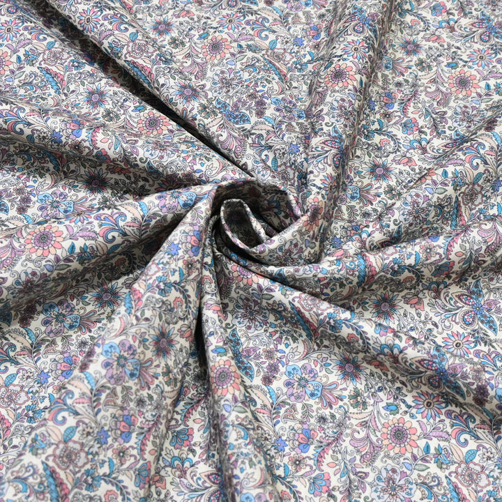 Soft Ivory Garden Italian Lawn Print Fabric