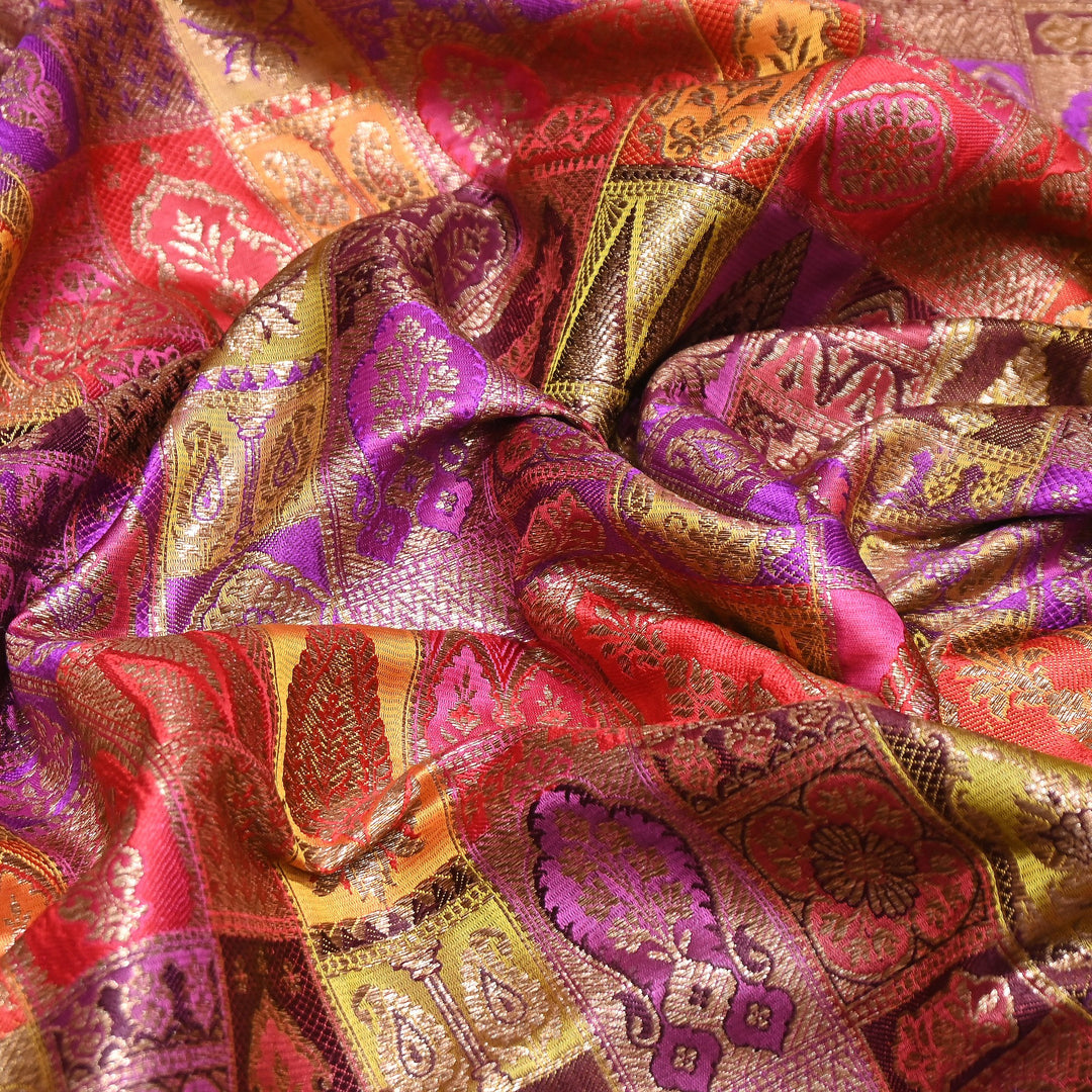 Multi Rangoli Brocade Fabric – Premium Zari Woven Designer Brocade Fabric 001006-A1