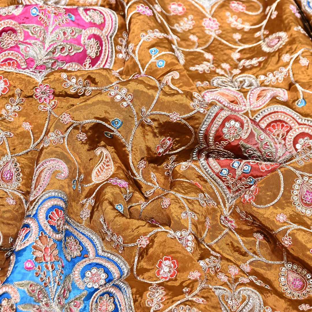 Multi Color Crepe Position Print Fabric with Zari & Sequins Embroidery - 00P401-02