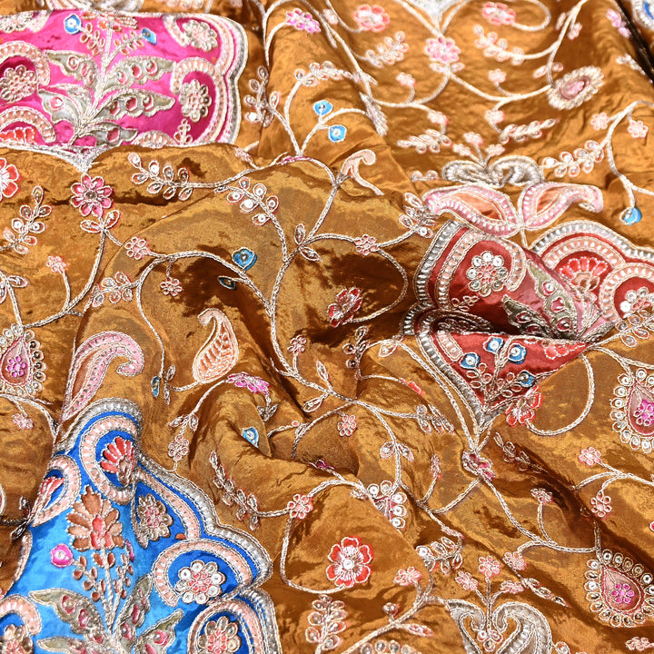 Multi Color Crepe Position Print Fabric with Zari & Sequins Embroidery - 00P401-02