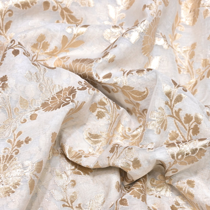 Banarasi Chanderi Gold Mat Zari Fabric – Premium Designer Ethnic Wear Fabric 000313-19