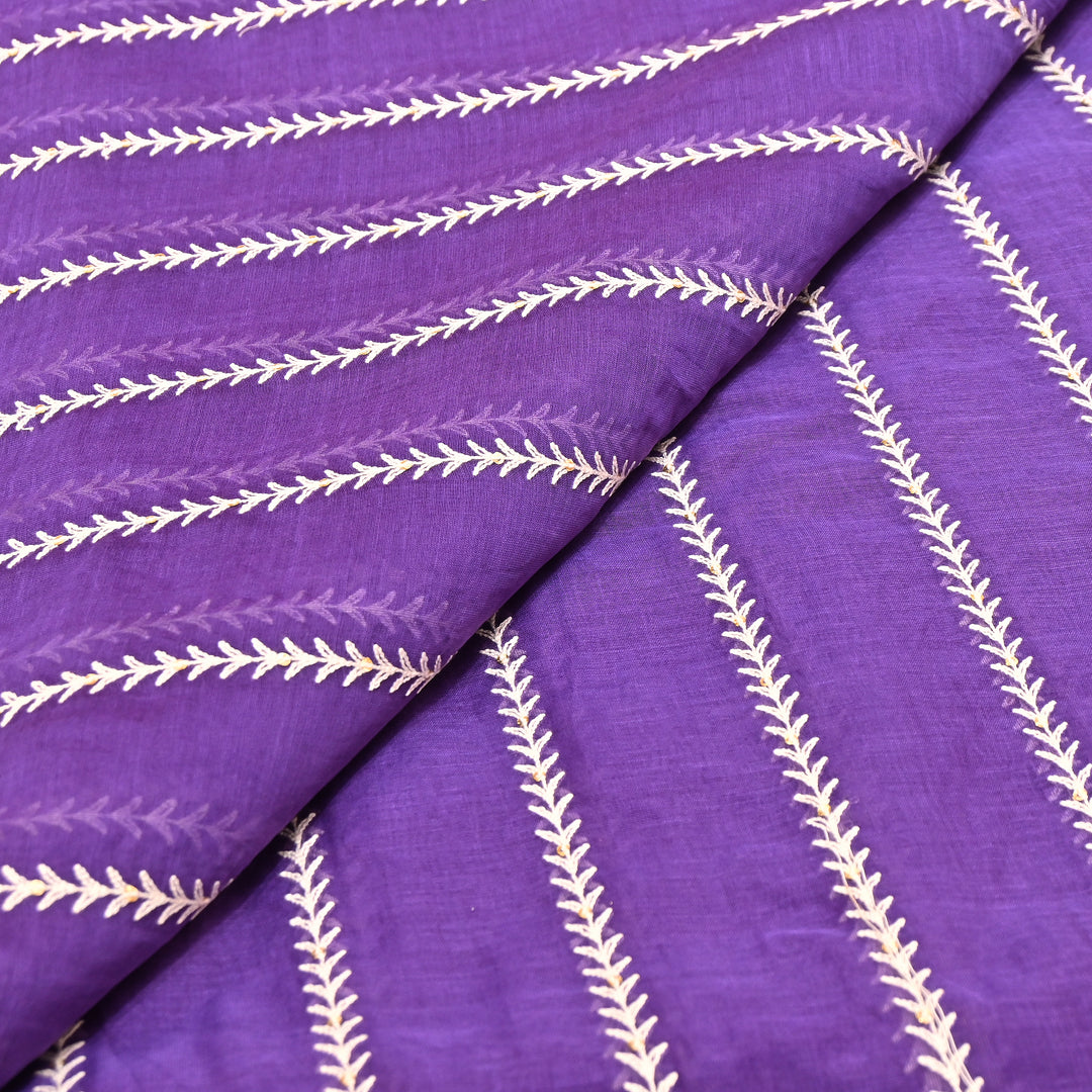 Purple Color Mul Chanderi Thread Embroidery Fabric – Soft Lightweight Designer Fabric- VI062C-1