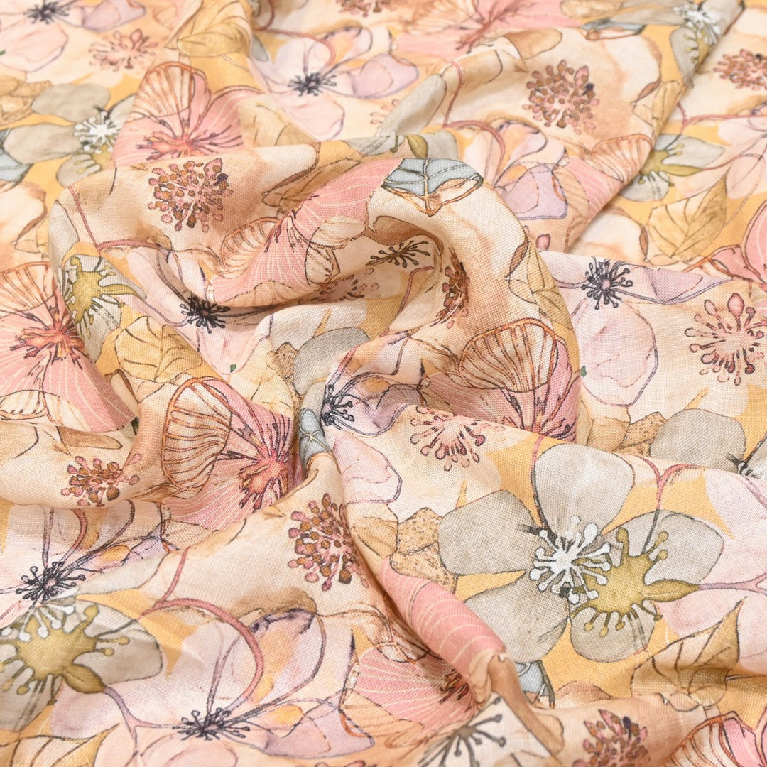 Multicolor Cotton Linen Digital Print Fabric- Soft Breathable Designer Fabric-RT0132-17
