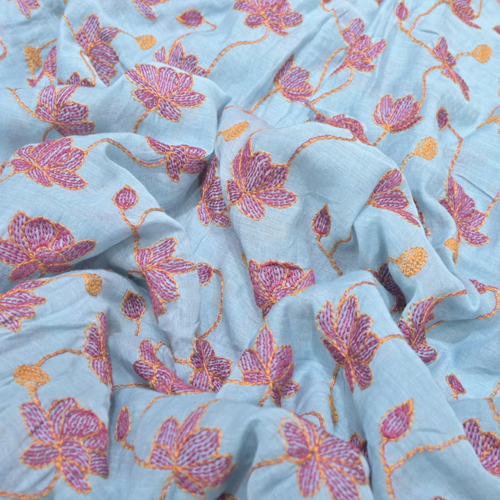 Dyed Mul Chanderi Thread Embroidery Fabrics