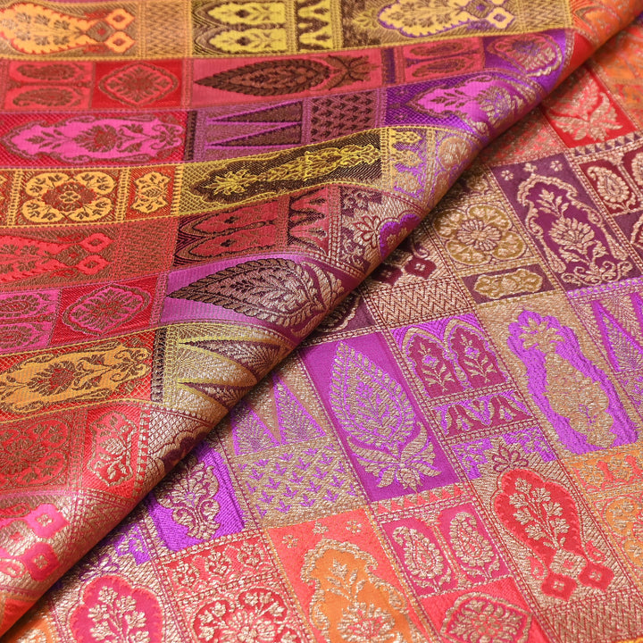 Multi Rangoli Brocade Fabric – Premium Zari Woven Designer Brocade Fabric 001006-A1