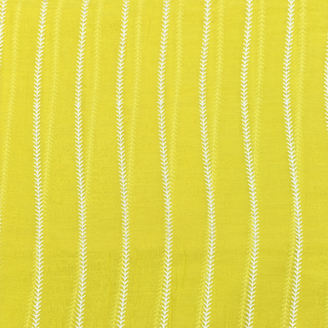 Lemon Yellow Color Mul Chanderi Thread Embroidery Fabric – Soft Lightweight Designer Fabric- VI062C-2